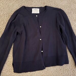 Zara Midnight Blue Cardigan with Pearl Accent
